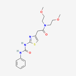 molecular formula C18H24N4O4S B2967720 N,N-bis(2-methoxyethyl)-2-(2-(3-phenylureido)thiazol-4-yl)acetamide CAS No. 921468-62-4