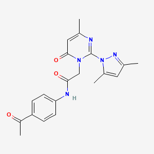 molecular formula C20H21N5O3 B2967724 N-(4-acetylphenyl)-2-[2-(3,5-dimethyl-1H-pyrazol-1-yl)-4-methyl-6-oxo-1,6-dihydropyrimidin-1-yl]acetamide CAS No. 959501-31-6