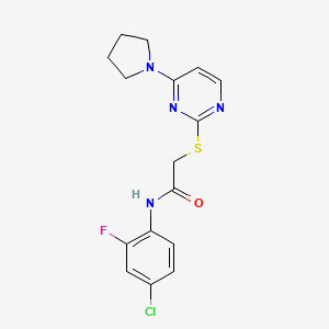 molecular formula C16H16ClFN4OS B2967742 N-(4-chloro-2-fluorophenyl)-2-((4-(pyrrolidin-1-yl)pyrimidin-2-yl)thio)acetamide CAS No. 1251568-92-9