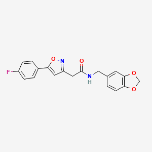 molecular formula C19H15FN2O4 B2967761 N-(benzo[d][1,3]dioxol-5-ylmethyl)-2-(5-(4-fluorophenyl)isoxazol-3-yl)acetamide CAS No. 953227-10-6