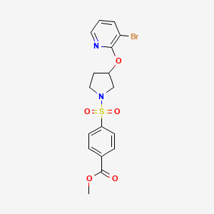 molecular formula C17H17BrN2O5S B2967787 Methyl 4-((3-((3-bromopyridin-2-yl)oxy)pyrrolidin-1-yl)sulfonyl)benzoate CAS No. 1904097-88-6