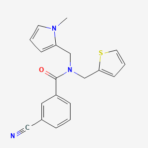 molecular formula C19H17N3OS B2967795 3-cyano-N-((1-methyl-1H-pyrrol-2-yl)methyl)-N-(thiophen-2-ylmethyl)benzamide CAS No. 1257553-43-7