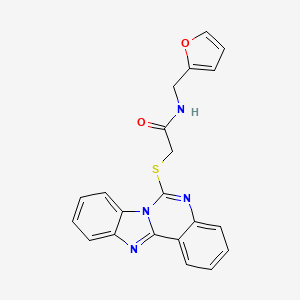 molecular formula C21H16N4O2S B2967813 N-[(furan-2-yl)methyl]-2-{8,10,17-triazatetracyclo[8.7.0.0^{2,7}.0^{11,16}]heptadeca-1(17),2,4,6,8,11(16),12,14-octaen-9-ylsulfanyl}acetamide CAS No. 688792-62-3