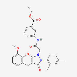 molecular formula C30H29N3O6 B2967877 ethyl 3-(2-(2-(2,4-dimethylphenyl)-8-methoxy-3-oxo-2,3-dihydrochromeno[2,3-c]pyrazol-1(4H)-yl)acetamido)benzoate CAS No. 2034603-66-0