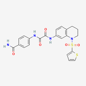 molecular formula C22H20N4O5S2 B2968024 N'-(4-carbamoylphenyl)-N-[1-(thiophene-2-sulfonyl)-1,2,3,4-tetrahydroquinolin-7-yl]ethanediamide CAS No. 903266-28-4