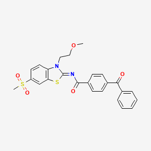 molecular formula C25H22N2O5S2 B2968046 4-benzoyl-N-[(2Z)-6-methanesulfonyl-3-(2-methoxyethyl)-2,3-dihydro-1,3-benzothiazol-2-ylidene]benzamide CAS No. 864976-97-6