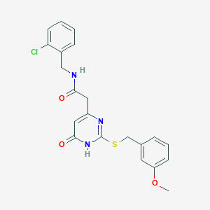molecular formula C21H20ClN3O3S B2968047 N-(2-chlorobenzyl)-2-(2-((3-methoxybenzyl)thio)-6-oxo-1,6-dihydropyrimidin-4-yl)acetamide CAS No. 1105211-40-2