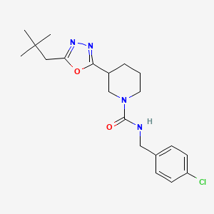 molecular formula C20H27ClN4O2 B2968053 N-[(4-chlorophenyl)methyl]-3-[5-(2,2-dimethylpropyl)-1,3,4-oxadiazol-2-yl]piperidine-1-carboxamide CAS No. 1105228-21-4