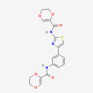 molecular formula C19H17N3O6S B2968063 N-(4-(3-(5,6-dihydro-1,4-dioxine-2-carboxamido)phenyl)thiazol-2-yl)-5,6-dihydro-1,4-dioxine-2-carboxamide CAS No. 864938-54-5