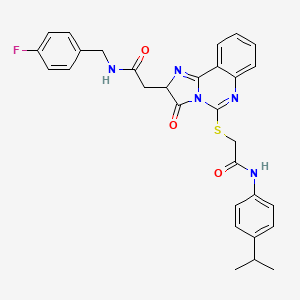 molecular formula C30H28FN5O3S B2968088 2-{[2-({[(4-fluorophenyl)methyl]carbamoyl}methyl)-3-oxo-2H,3H-imidazo[1,2-c]quinazolin-5-yl]sulfanyl}-N-[4-(propan-2-yl)phenyl]acetamide CAS No. 959533-02-9