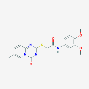 molecular formula C18H18N4O4S B2968094 N-(3,4-dimethoxyphenyl)-2-({7-methyl-4-oxo-4H-pyrido[1,2-a][1,3,5]triazin-2-yl}sulfanyl)acetamide CAS No. 896319-96-3