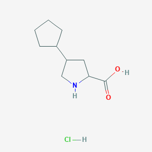 molecular formula C10H18ClNO2 B2968098 4-Cyclopentylpyrrolidine-2-carboxylic acid hydrochloride CAS No. 2137472-11-6