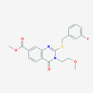 molecular formula C20H19FN2O4S B2968136 methyl 2-{[(3-fluorophenyl)methyl]sulfanyl}-3-(2-methoxyethyl)-4-oxo-3,4-dihydroquinazoline-7-carboxylate CAS No. 403728-89-2