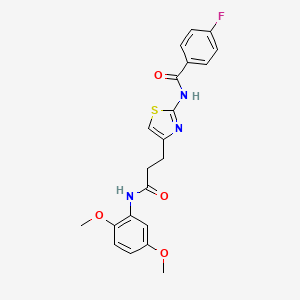 molecular formula C21H20FN3O4S B2968156 N-(4-(3-((2,5-dimethoxyphenyl)amino)-3-oxopropyl)thiazol-2-yl)-4-fluorobenzamide CAS No. 1021228-08-9