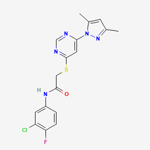 molecular formula C17H15ClFN5OS B2968174 N-(3-chloro-4-fluorophenyl)-2-((6-(3,5-dimethyl-1H-pyrazol-1-yl)pyrimidin-4-yl)thio)acetamide CAS No. 1251669-78-9