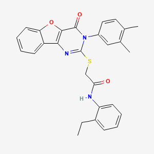 molecular formula C28H25N3O3S B2968239 2-((3-(3,4-dimethylphenyl)-4-oxo-3,4-dihydrobenzofuro[3,2-d]pyrimidin-2-yl)thio)-N-(2-ethylphenyl)acetamide CAS No. 872205-88-4