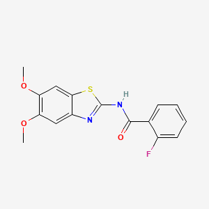 molecular formula C16H13FN2O3S B2968279 N-(5,6-dimethoxy-1,3-benzothiazol-2-yl)-2-fluorobenzamide CAS No. 895440-96-7