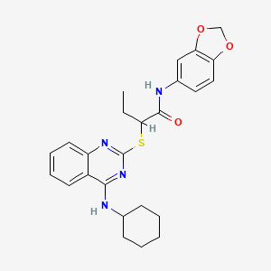 molecular formula C25H28N4O3S B2968281 N-(2H-1,3-benzodioxol-5-yl)-2-{[4-(cyclohexylamino)quinazolin-2-yl]sulfanyl}butanamide CAS No. 422533-50-4
