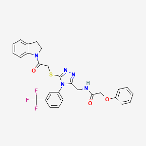 molecular formula C28H24F3N5O3S B2968290 N-((5-((2-(indolin-1-yl)-2-oxoethyl)thio)-4-(3-(trifluoromethyl)phenyl)-4H-1,2,4-triazol-3-yl)methyl)-2-phenoxyacetamide CAS No. 389071-69-6
