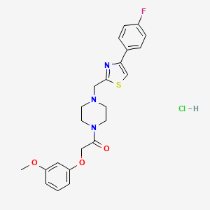 molecular formula C23H25ClFN3O3S B2968328 1-(4-((4-(4-Fluorophenyl)thiazol-2-yl)methyl)piperazin-1-yl)-2-(3-methoxyphenoxy)ethanone hydrochloride CAS No. 1217041-91-2
