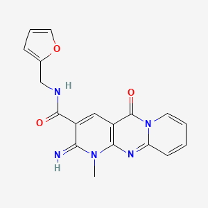 molecular formula C18H15N5O3 B2968345 N-[(furan-2-yl)methyl]-6-imino-7-methyl-2-oxo-1,7,9-triazatricyclo[8.4.0.0^{3,8}]tetradeca-3(8),4,9,11,13-pentaene-5-carboxamide CAS No. 371922-38-2