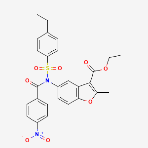 molecular formula C27H24N2O8S B2968373 ethyl 5-(N-((4-ethylphenyl)sulfonyl)-4-nitrobenzamido)-2-methylbenzofuran-3-carboxylate CAS No. 448210-04-6