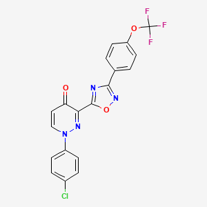 molecular formula C19H10ClF3N4O3 B2968470 1-(4-chlorophenyl)-3-(3-(4-(trifluoromethoxy)phenyl)-1,2,4-oxadiazol-5-yl)pyridazin-4(1H)-one CAS No. 1116076-92-6