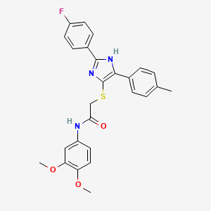 molecular formula C26H24FN3O3S B2968472 N-(3,4-Dimethoxyphenyl)-2-{[2-(4-fluorophenyl)-5-(4-methylphenyl)-1H-imidazol-4-YL]sulfanyl}acetamide CAS No. 865657-51-8