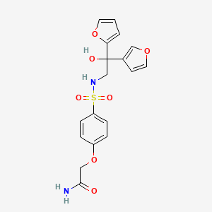 molecular formula C18H18N2O7S B2968473 2-(4-(N-(2-(furan-2-yl)-2-(furan-3-yl)-2-hydroxyethyl)sulfamoyl)phenoxy)acetamide CAS No. 2034329-83-2