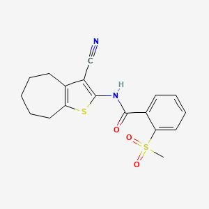 molecular formula C18H18N2O3S2 B2968514 N-{3-cyano-4H,5H,6H,7H,8H-cyclohepta[b]thiophen-2-yl}-2-methanesulfonylbenzamide CAS No. 896364-79-7