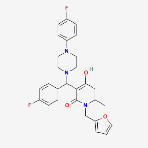 molecular formula C28H27F2N3O3 B2968515 3-((4-fluorophenyl)(4-(4-fluorophenyl)piperazin-1-yl)methyl)-1-(furan-2-ylmethyl)-4-hydroxy-6-methylpyridin-2(1H)-one CAS No. 897612-70-3