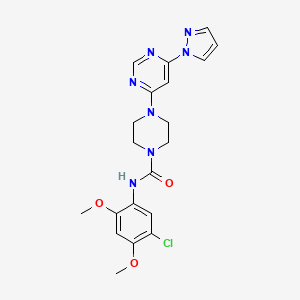 molecular formula C20H22ClN7O3 B2968534 4-(6-(1H-pyrazol-1-yl)pyrimidin-4-yl)-N-(5-chloro-2,4-dimethoxyphenyl)piperazine-1-carboxamide CAS No. 1173098-65-1