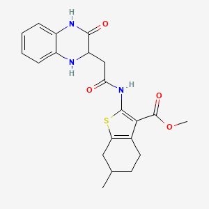 molecular formula C21H23N3O4S B2968560 methyl 6-methyl-2-[2-(3-oxo-1,2,3,4-tetrahydroquinoxalin-2-yl)acetamido]-4,5,6,7-tetrahydro-1-benzothiophene-3-carboxylate CAS No. 1008865-68-6