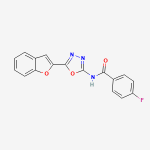 molecular formula C17H10FN3O3 B2968586 N-[5-(1-benzofuran-2-yl)-1,3,4-oxadiazol-2-yl]-4-fluorobenzamide CAS No. 922043-79-6
