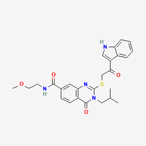 molecular formula C26H28N4O4S B2968601 2-{[2-(1H-indol-3-yl)-2-oxoethyl]sulfanyl}-N-(2-methoxyethyl)-3-(2-methylpropyl)-4-oxo-3,4-dihydroquinazoline-7-carboxamide CAS No. 946292-87-1