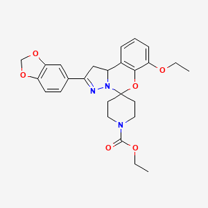 molecular formula C26H29N3O6 B2968636 Ethyl 2-(benzo[d][1,3]dioxol-5-yl)-7-ethoxy-1,10b-dihydrospiro[benzo[e]pyrazolo[1,5-c][1,3]oxazine-5,4'-piperidine]-1'-carboxylate CAS No. 899972-46-4