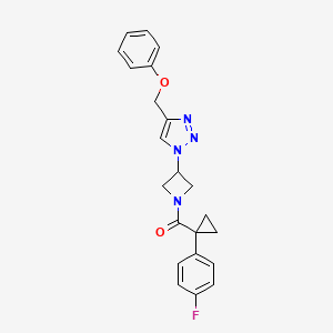 molecular formula C22H21FN4O2 B2968650 (1-(4-fluorophenyl)cyclopropyl)(3-(4-(phenoxymethyl)-1H-1,2,3-triazol-1-yl)azetidin-1-yl)methanone CAS No. 2034592-71-5