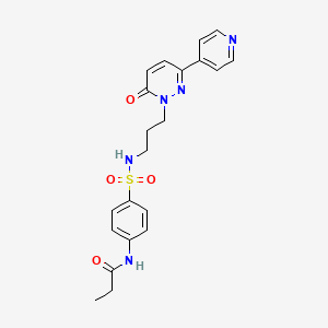 molecular formula C21H23N5O4S B2968657 N-(4-(N-(3-(6-oxo-3-(pyridin-4-yl)pyridazin-1(6H)-yl)propyl)sulfamoyl)phenyl)propionamide CAS No. 1021072-39-8