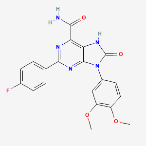 molecular formula C20H16FN5O4 B2968679 9-(3,4-dimethoxyphenyl)-2-(4-fluorophenyl)-8-oxo-8,9-dihydro-7H-purine-6-carboxamide CAS No. 906164-97-4