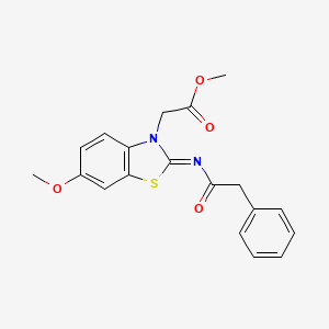 molecular formula C19H18N2O4S B2968683 methyl 2-[(2Z)-6-methoxy-2-[(2-phenylacetyl)imino]-2,3-dihydro-1,3-benzothiazol-3-yl]acetate CAS No. 865200-16-4