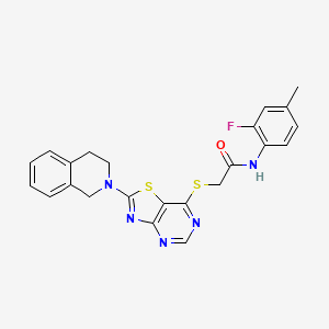 molecular formula C23H20FN5OS2 B2968714 N-(2-fluoro-4-methylphenyl)-2-{[2-(1,2,3,4-tetrahydroisoquinolin-2-yl)-[1,3]thiazolo[4,5-d]pyrimidin-7-yl]sulfanyl}acetamide CAS No. 1189908-38-0