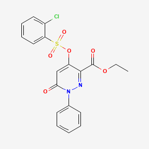 molecular formula C19H15ClN2O6S B2968717 Ethyl 4-(((2-chlorophenyl)sulfonyl)oxy)-6-oxo-1-phenyl-1,6-dihydropyridazine-3-carboxylate CAS No. 899991-93-6