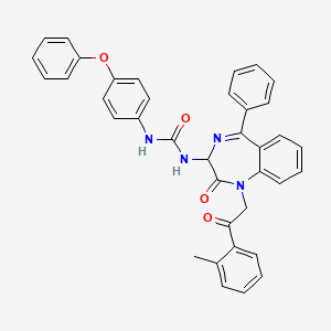 molecular formula C37H30N4O4 B2968735 N-(2,5-diaza-2-(2-(2-methylphenyl)-2-oxoethyl)-3-oxo-6-phenylbicyclo[5.4.0]undeca-1(7),5,8,10-tetraen-4-yl)((4-phenoxyphenyl)amino)formamide CAS No. 1796922-78-5
