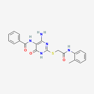 molecular formula C20H19N5O3S B2968740 N-(4-amino-6-oxo-2-((2-oxo-2-(o-tolylamino)ethyl)thio)-1,6-dihydropyrimidin-5-yl)benzamide CAS No. 888430-45-3