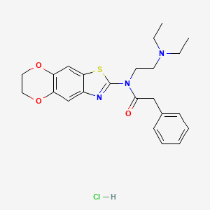 molecular formula C23H28ClN3O3S B2968755 N-[2-(diethylamino)ethyl]-N-(6,7-dihydro-[1,4]dioxino[2,3-f][1,3]benzothiazol-2-yl)-2-phenylacetamide;hydrochloride CAS No. 1216692-92-0