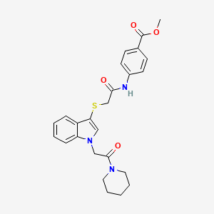 molecular formula C25H27N3O4S B2968811 METHYL 4-[2-({1-[2-OXO-2-(PIPERIDIN-1-YL)ETHYL]-1H-INDOL-3-YL}SULFANYL)ACETAMIDO]BENZOATE CAS No. 878053-19-1