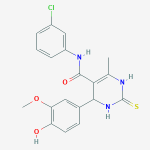 molecular formula C19H18ClN3O3S B2968843 N-(3-chlorophenyl)-4-(4-hydroxy-3-methoxyphenyl)-6-methyl-2-sulfanylidene-1,2,3,4-tetrahydropyrimidine-5-carboxamide CAS No. 438485-41-7