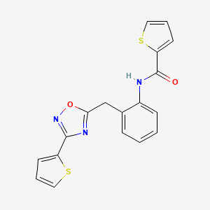 molecular formula C18H13N3O2S2 B2968880 N-(2-((3-(thiophen-2-yl)-1,2,4-oxadiazol-5-yl)methyl)phenyl)thiophene-2-carboxamide CAS No. 1797304-43-8