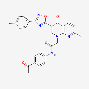 molecular formula C28H23N5O4 B2968903 N-(4-acetylphenyl)-2-{7-methyl-3-[3-(4-methylphenyl)-1,2,4-oxadiazol-5-yl]-4-oxo-1,4-dihydro-1,8-naphthyridin-1-yl}acetamide CAS No. 1032002-16-6