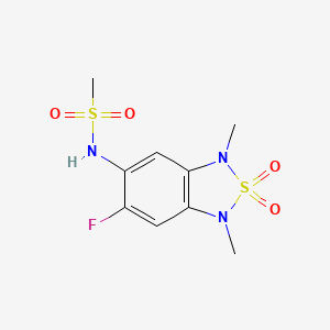 molecular formula C9H12FN3O4S2 B2968910 N-(6-fluoro-1,3-dimethyl-2,2-dioxido-1,3-dihydrobenzo[c][1,2,5]thiadiazol-5-yl)methanesulfonamide CAS No. 2034589-78-9